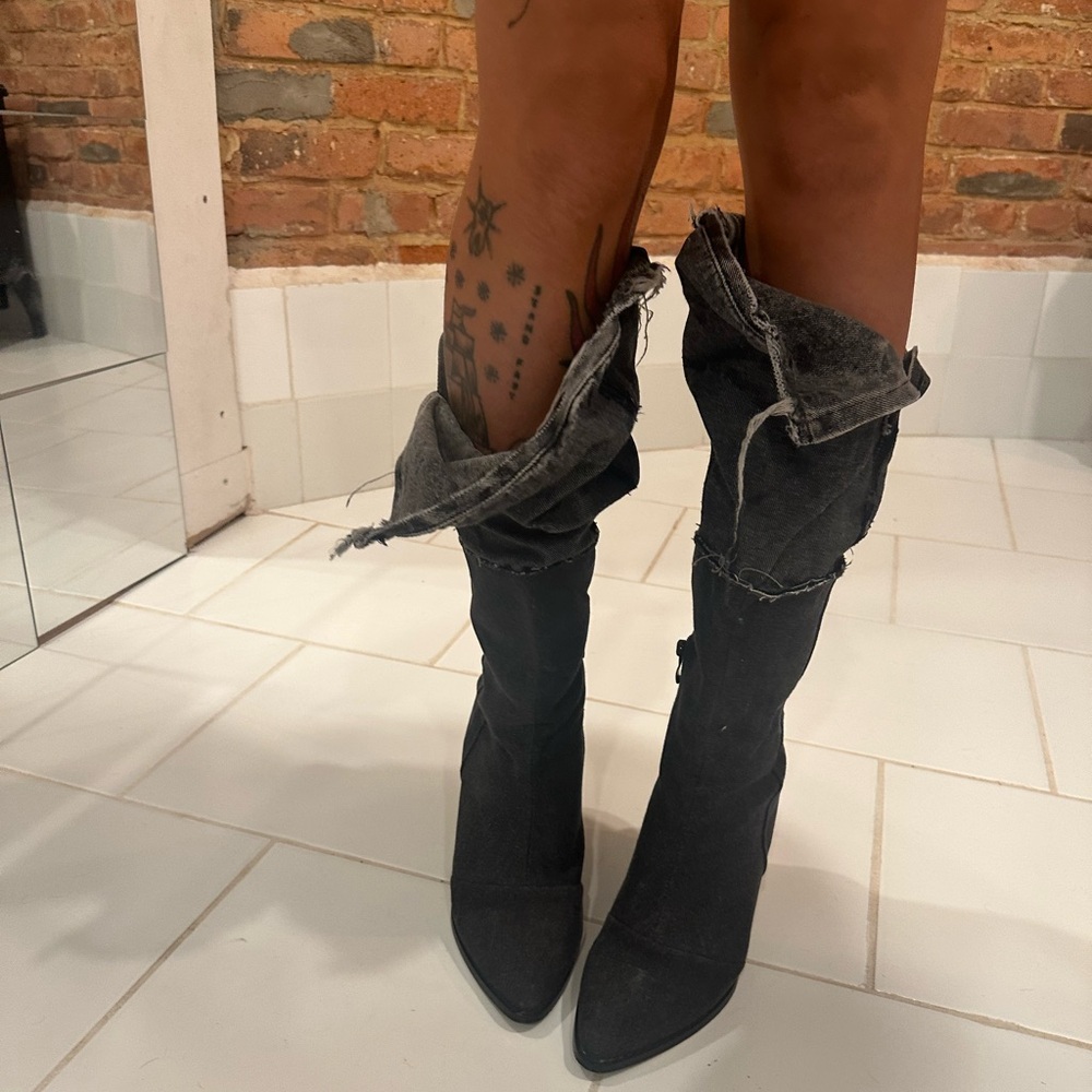 Denim fold over boots